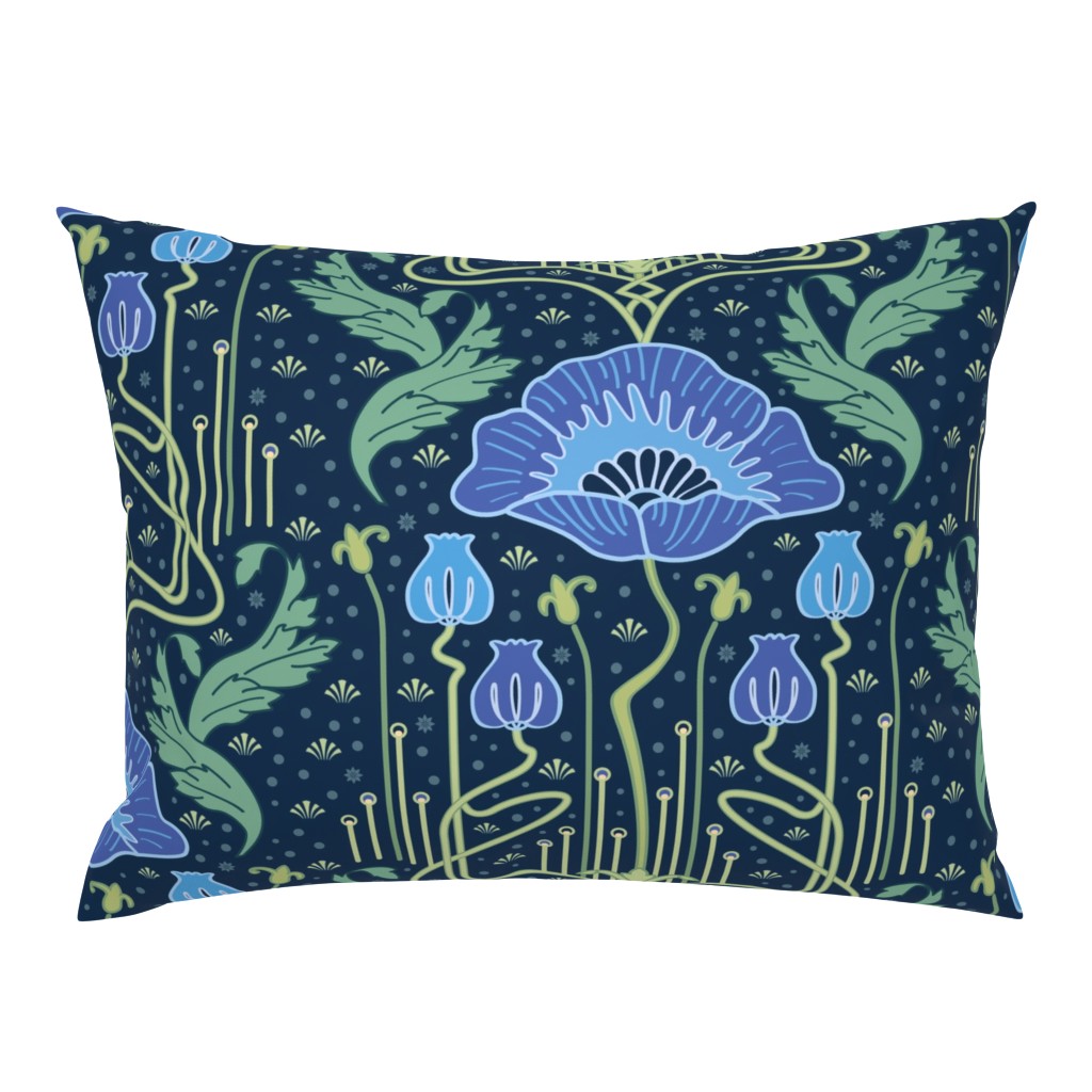 art nouveau poppy blue wallpaper 