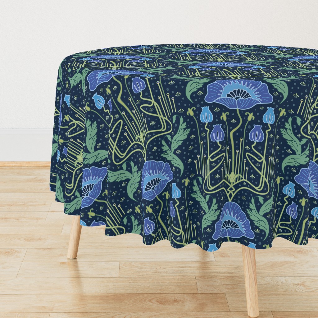 art nouveau poppy blue wallpaper 