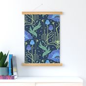 art nouveau poppy blue wallpaper 