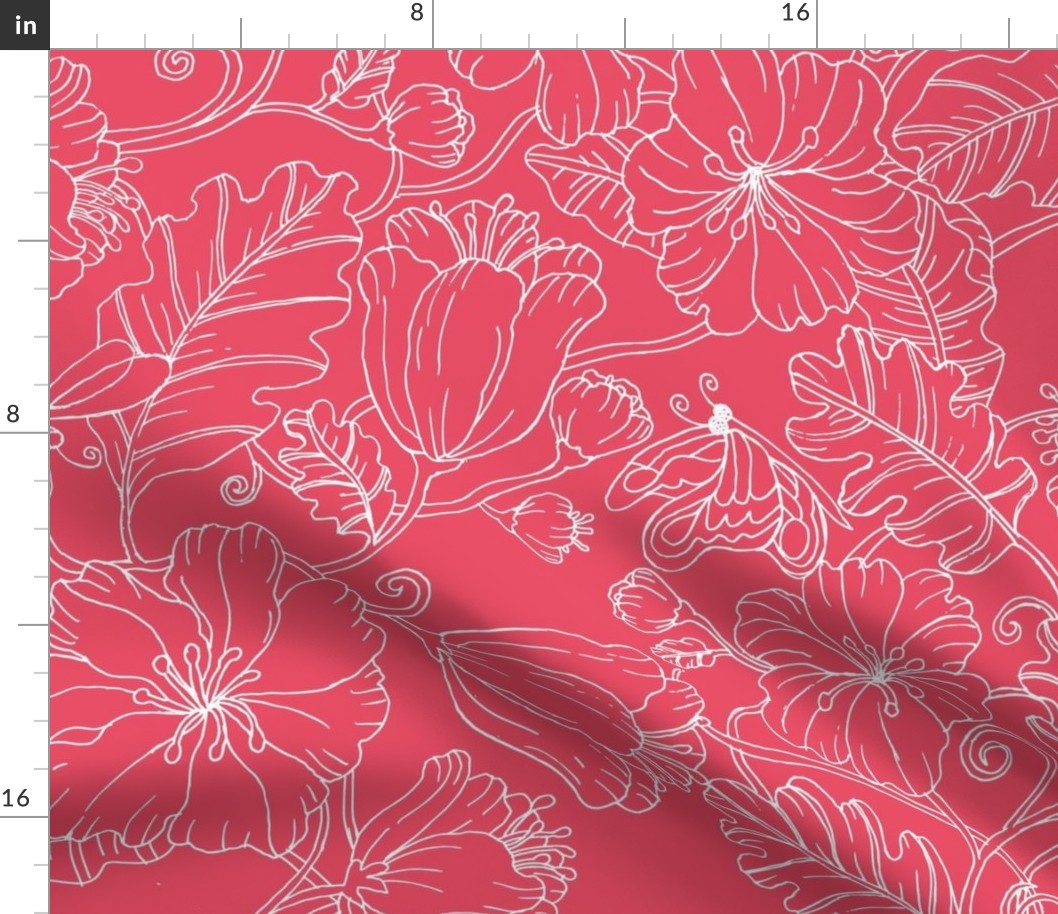 floral outline-rose coral