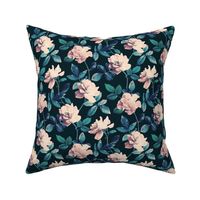 Retro Kitsch Vintage Roses in Mauve Pink on Dark Teal - small