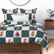 9" Teal highland floral cow cheater quilt