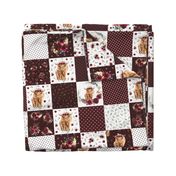 6" maroon floral highland cow cheater quilt