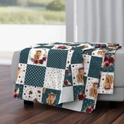 6" teal highland cow cheater quilt 