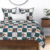 6" teal highland cow cheater quilt - rotated