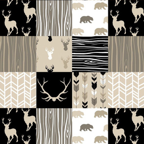 4.5” midnight woodland patchwork - black, tan, taupe