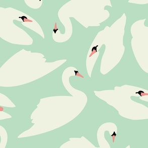 White swans on green
