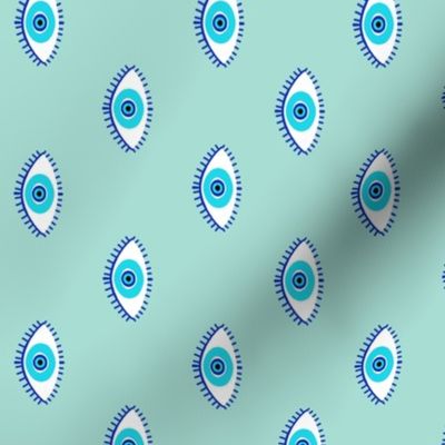 evil eye - blue eyes fabric, nazar, blue eyes, turkey fabric - mint