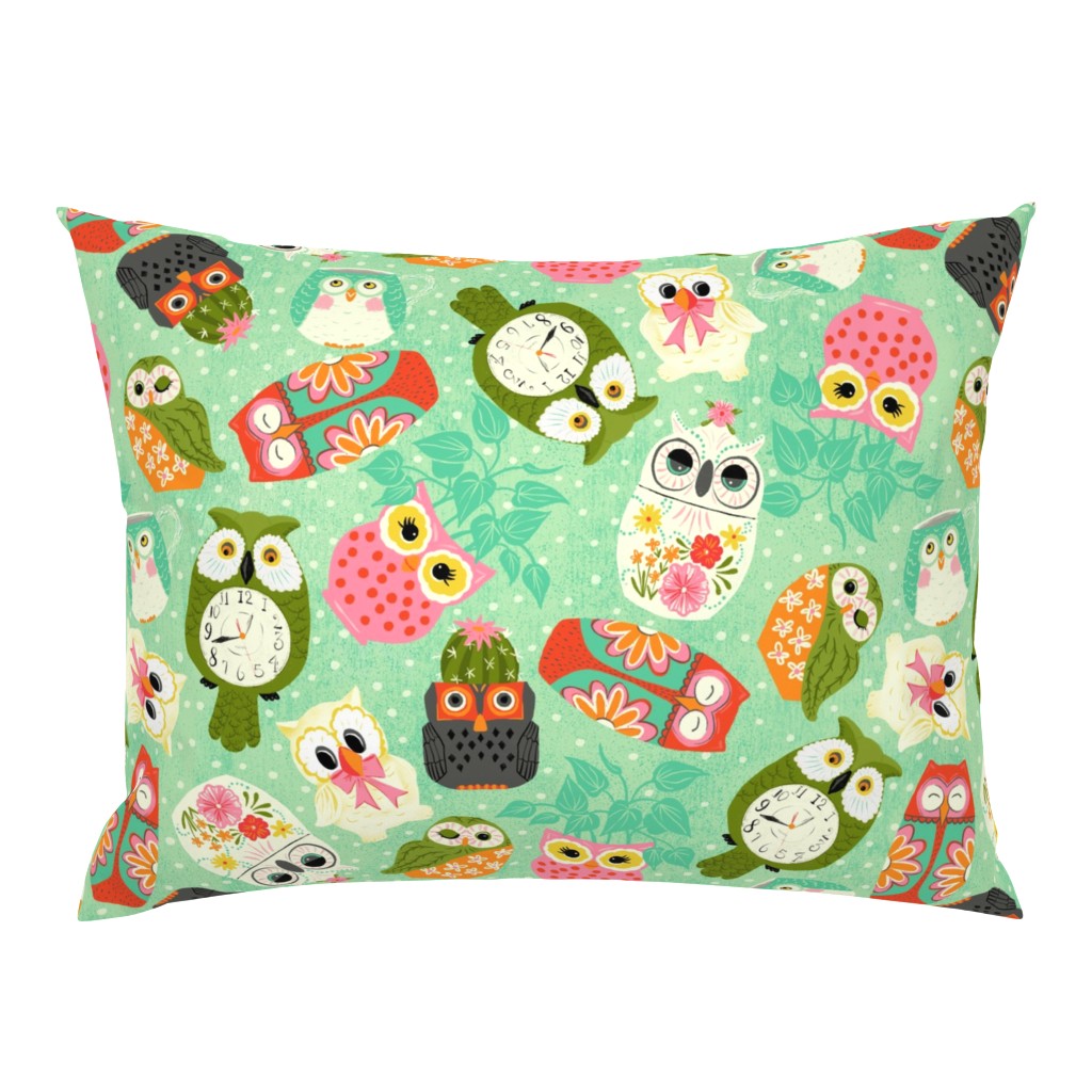Vintage Kitsch Owls  Green, Pink, Orange