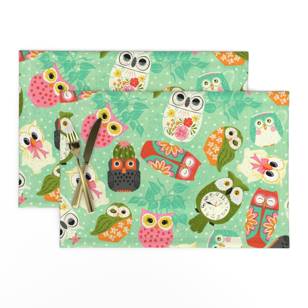 Vintage Kitsch Owls  Green, Pink, Orange