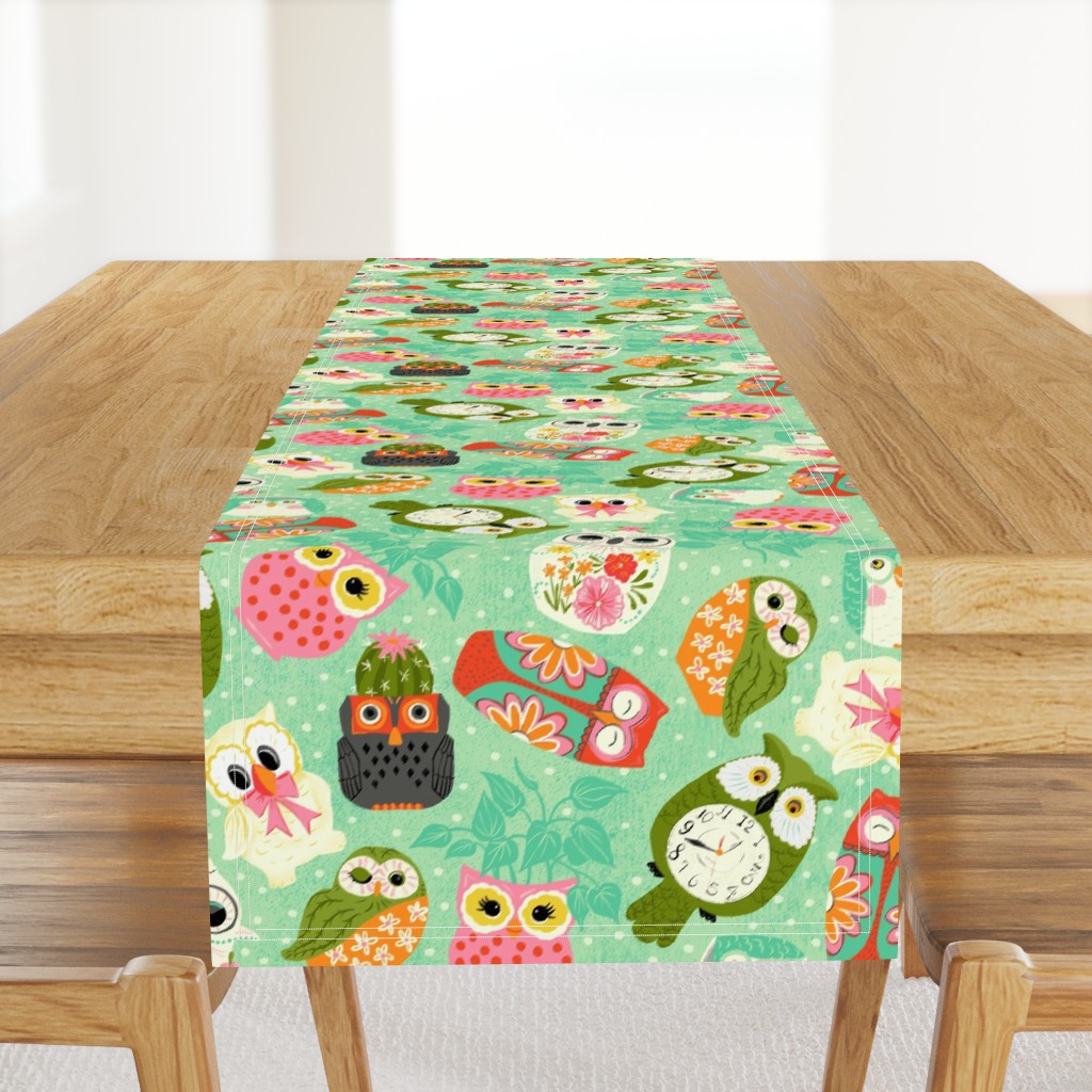 Vintage Kitsch Owls  Green, Pink, Orange