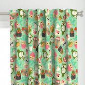 Vintage Kitsch Owls  Green, Pink, Orange