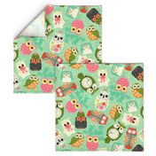 Vintage Kitsch Owls  Green, Pink, Orange