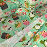 Vintage Kitsch Owls  Green, Pink, Orange