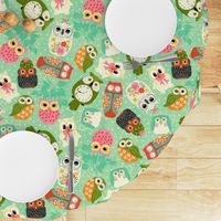 Vintage Kitsch Owls  Green, Pink, Orange