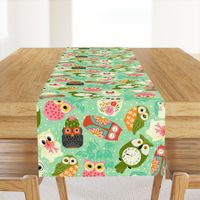 Vintage Kitsch Owls  Green, Pink, Orange