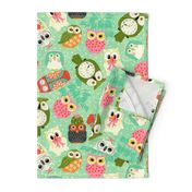 Vintage Kitsch Owls  Green, Pink, Orange