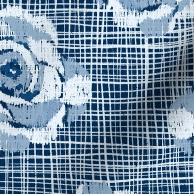 Checked roses classic blue hue