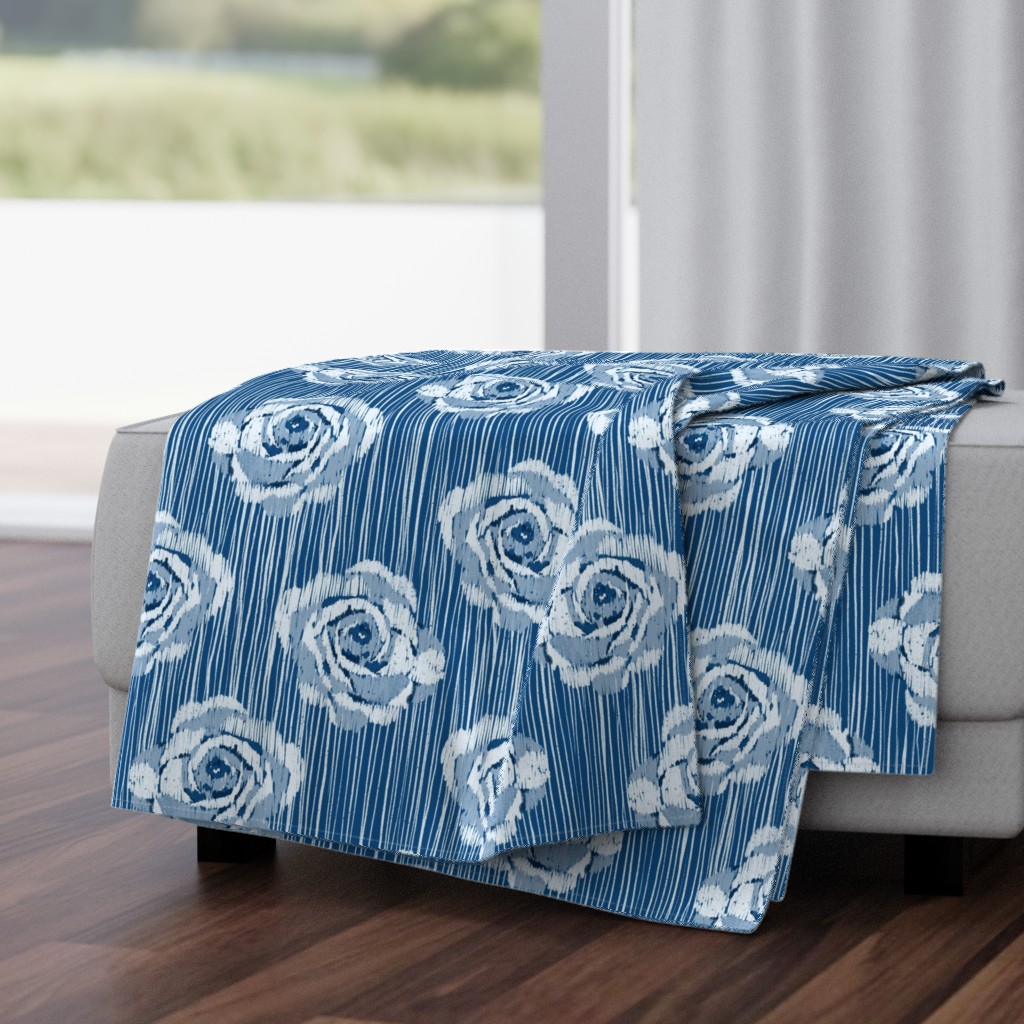 Classic blue textured floral stripe