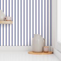 Modern French Ticking Stripe-Farmhouse Small stripes of blue on white with tiny red accent stripes 