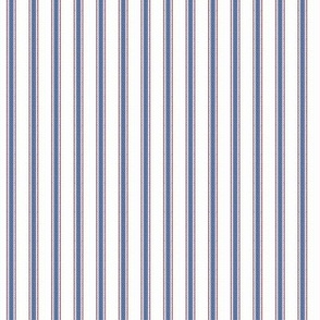 Modern French Ticking Stripe-Farmhouse Small stripes of blue on white with tiny red accent stripes 