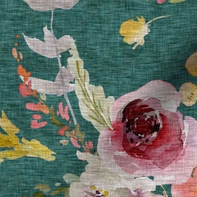 26” meadow floral - turquoise - large scale - wallpaper