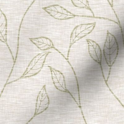 Large Foilage and Vines - peridot on linen