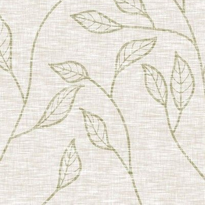 Large Foilage and Vines - peridot on linen