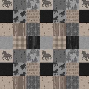 2.75” wild horses patchwork- black, brown and grey