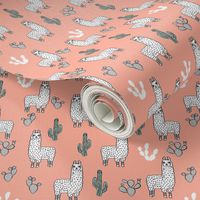 SMALLER - llama fabric // cute llama, cactus, nursery, baby, trendy animals, andrea lauren design fabric - peach