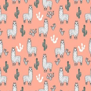 SMALLER - llama fabric // cute llama, cactus, nursery, baby, trendy animals, andrea lauren design fabric - peach