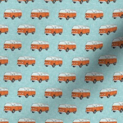 (small scale) Retro Camper Bus - vintage car - orange on blue - LAD20BS