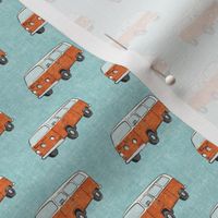 (small scale) Retro Camper Bus - vintage car - orange on blue - LAD20BS