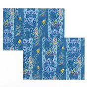 Watercolor Scrolls with Daffodils on Classic Blue