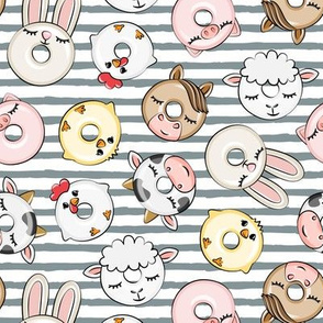 Farm Animal Donuts -  stripes - cow, pig, chicken, lamb, bunny, rooster doughnuts - LAD20