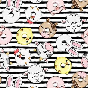 Farm Animal Donuts - black stripes - cow, chicken, lamb, bunny, rooster doughnuts - LAD20