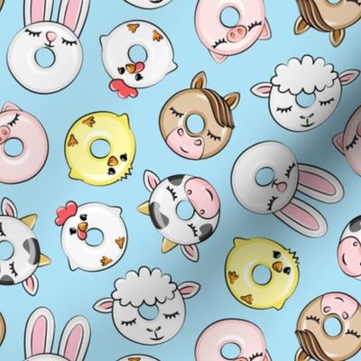 Farm Animal Donuts - light blue - cow, chicken, lamb, bunny, rooster doughnuts - LAD20