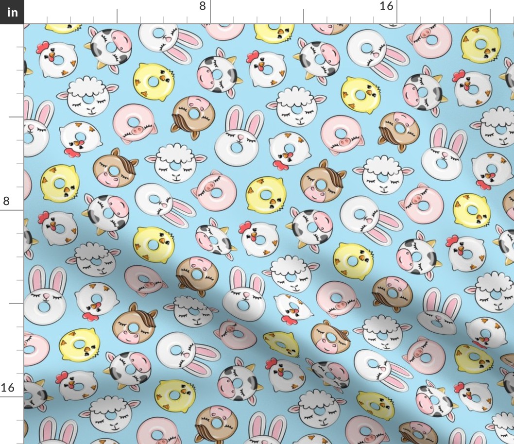 Farm Animal Donuts - light blue - cow, chicken, lamb, bunny, rooster doughnuts - LAD20