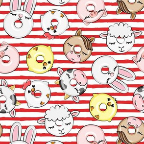 Farm Animal Donuts - red stripes - cow, chicken, lamb, bunny, rooster doughnuts - LAD20