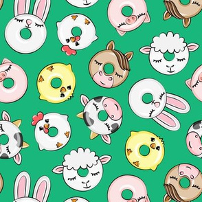 Farm Animal Donuts - green - cow, chicken, lamb, bunny, rooster doughnuts - LAD20