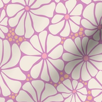 Wavy Daisy - Large scale - Mauve Pink - Retro Vintage Flowers Daisies cottagecore