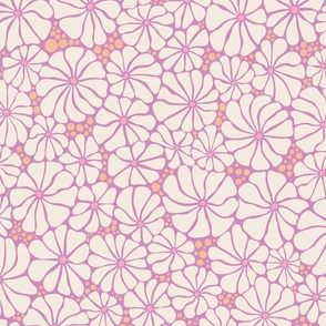 Wavy Daisy - Large scale - Mauve Pink - Retro Vintage Flowers Daisies cottagecore