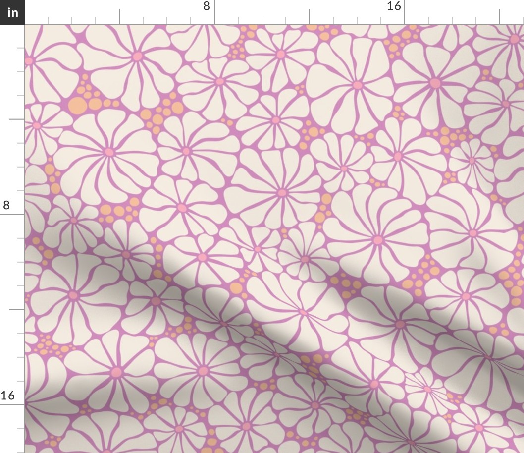 Wavy Daisy - Large scale - Mauve Pink - Retro Vintage Flowers Daisies cottagecore