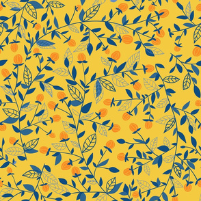 Doodle flowers in blue and yellow
