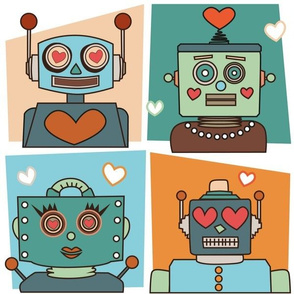retro robots in love | large