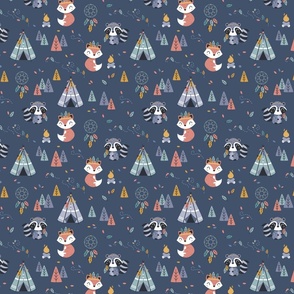 Colors of the wind - woodland fox raccoon - navy small