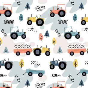 Doodle tractor - orange blue - big