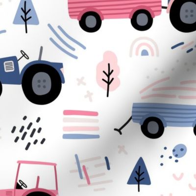 Abstract tractor - girl pink blue - BIG