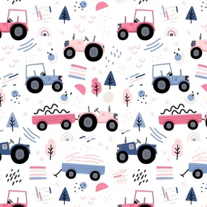 Abstract tractor - girl pink blue - BIG
