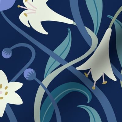 Art Nouveau lilies XL 24 inch midnight blue by Pippa Shaw